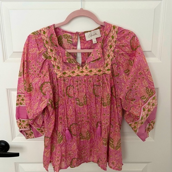 Cleobella Tops - Cleobella Pink and Green Boho Top